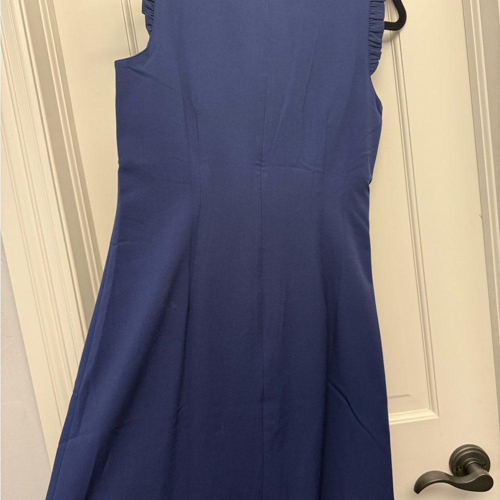 J. Crew Blue A-Line Midi Dress Crew Neck Sleeveless